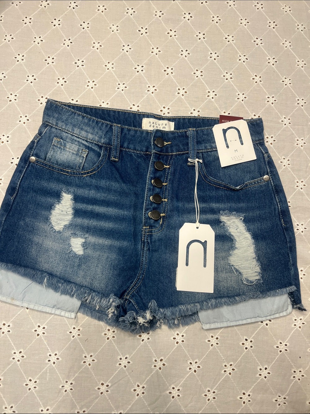 Nature Denim High-Rise Distressed Blue Jean Shorts